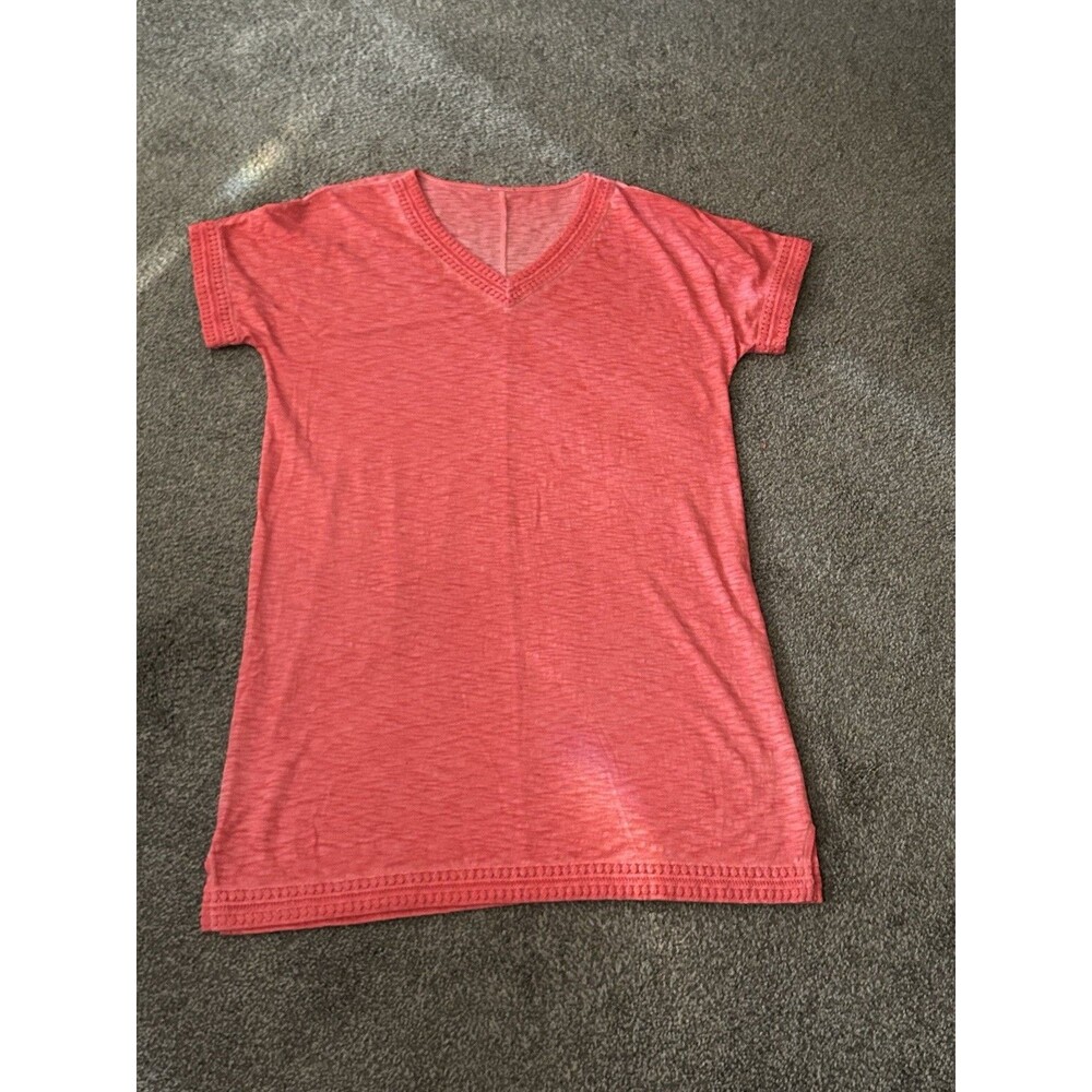 Chico's Coral V-Neck Shift Dress Slub Cotton Crochet Trim - Size 3 (Fits XL - Picture 2 of 9